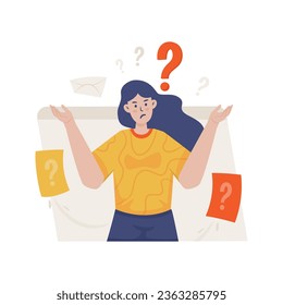 Una niña necesita apoyo, hacer una pregunta en línea ilustración vectorial