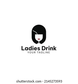 girl with negative space drink glass logo icon simple and minimal