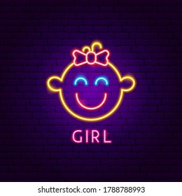 Girl Neon Label. Vector Illustration of Children Promotion.