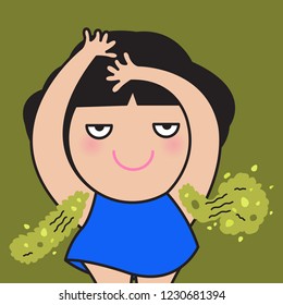 Girl Never Smell Herself An Underarm Odour Concept Card Character illustration