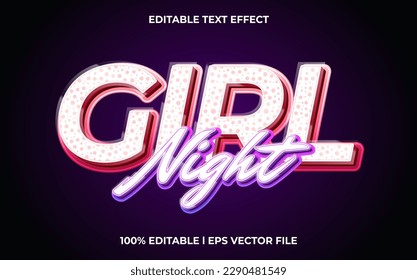 Girl night 3d text effect and editable text, template 3d style use for glow tittle