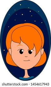 Girl in the night, illustration, vector on white background.