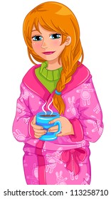 girl in a night robe drinking hot drink (JPEG available in my gallery)