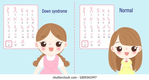 girl with normal and down syndrome concept on blue background