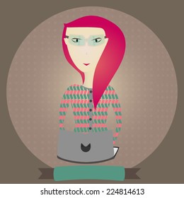Girl with notebook in flat style