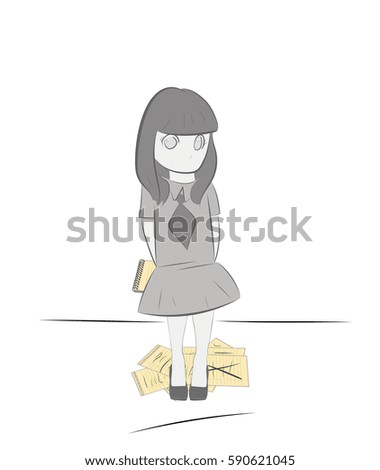 Girl with notebook thinks the idea. the concept of work on the idea. vector illustration.