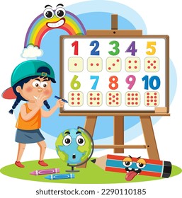 Girl with Numbers and Dice illustration