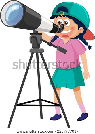 Girl observing the sky through telescope illustration