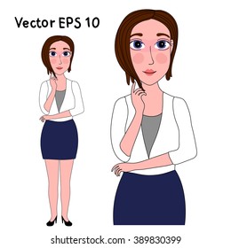 The girl in the office. Avatar. Full length. Hand-drawing contour. Isolated illustration vector EPS 10