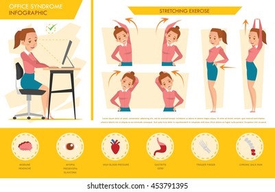 Girl Office Syndrome Info Graphic And Stretching Exercise