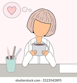 Girl in the office thinking about romantic love	