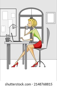 Girl in the office vector.
