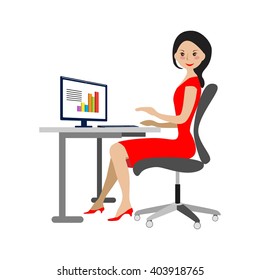 The girl in the office at work. Workplace Manager. Businesswoman  Data analysis.