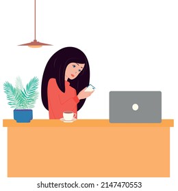 Girl office worker,preparing for a presentation.Vector,flat,isolated.