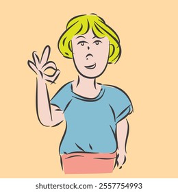 A Girl with OK Sign Vector