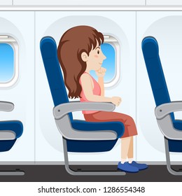 Girl on airplane seat illustration