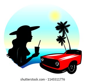 Girl on the background of the evening sea