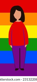 Girl on the background of the LGBT flag icon, vector, illustration, symbol. Vertical flat illustration of cell format