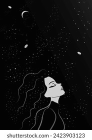 Girl on the background of stars galaxy night 