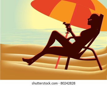 Girl On Beach Bed Vector