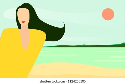 Girl on the beach. Minimalistic illustration.