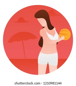 
A girl on a beach playing beach ball 
