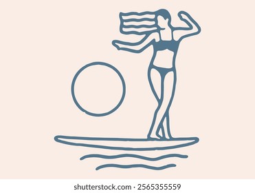 Girl on the beach with surfboard enjoy sunset