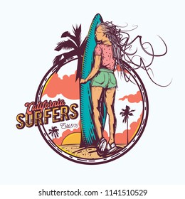 Girl on the beach with surfing