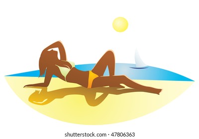 Girl on the beach. Vector