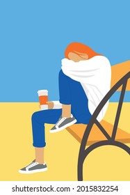 
girl on a bench with a mug of coffee