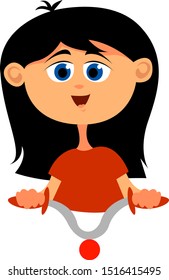 Girl on bicycle, illustration, vector on white background.