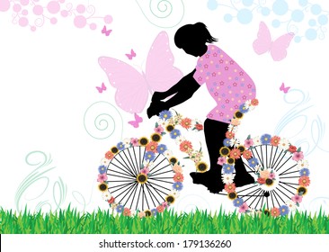 Girl On Bicycle Made By Flowers Stock Vector (Royalty Free) 179136260 ...