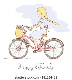 Girl on a bicycle in a retro style