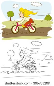 Girl on bicycle. Romantic card.
