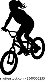 Girl on Bicycle Silhouette Vector Black Cycling Clipart on White Background