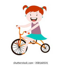 a girl on a bicycle , vector graphics