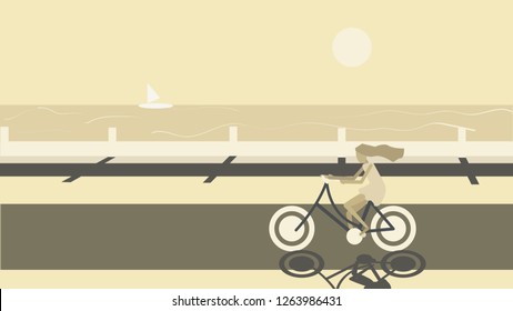 Girl on a bicycle, vector illustration 