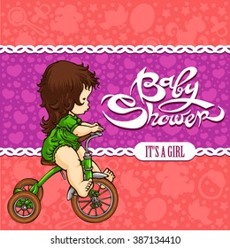 girl on bike baby shower its a girl