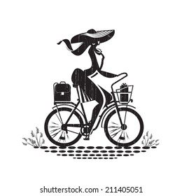 Girl on bike. Vector format