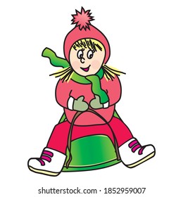 girl on bobsleigh, vector illustration