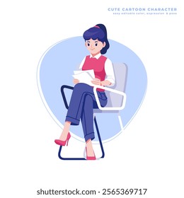 girl on chair cute cartoon character