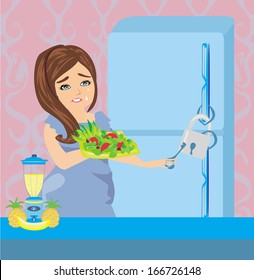 girl on a diet - Refrigerator with chain and lock 