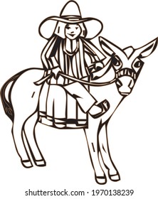 girl on donkey drawing vector design illustration