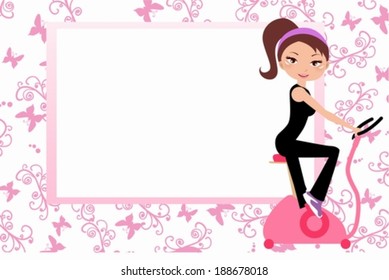 Girl on the exercise bike