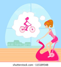 Girl on the exercise bikes