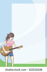 Girl on guitar Diary and notepad. A plain notepad for everyone to use with a girl playing a guitar on the right.