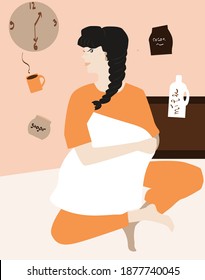 A girl on her bed suddenly wake up in the middle of the night because she is craving for a mug of hot chocolate