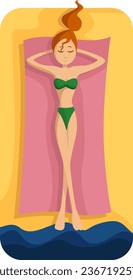 Niña en vacaciones, ilustración, vector en un fondo blanco.