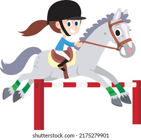 girl on a horse jumps over a bar