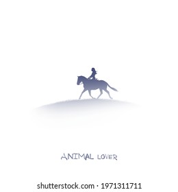 Girl on horse. Rider isolated silhouette on animal. Horsemanship